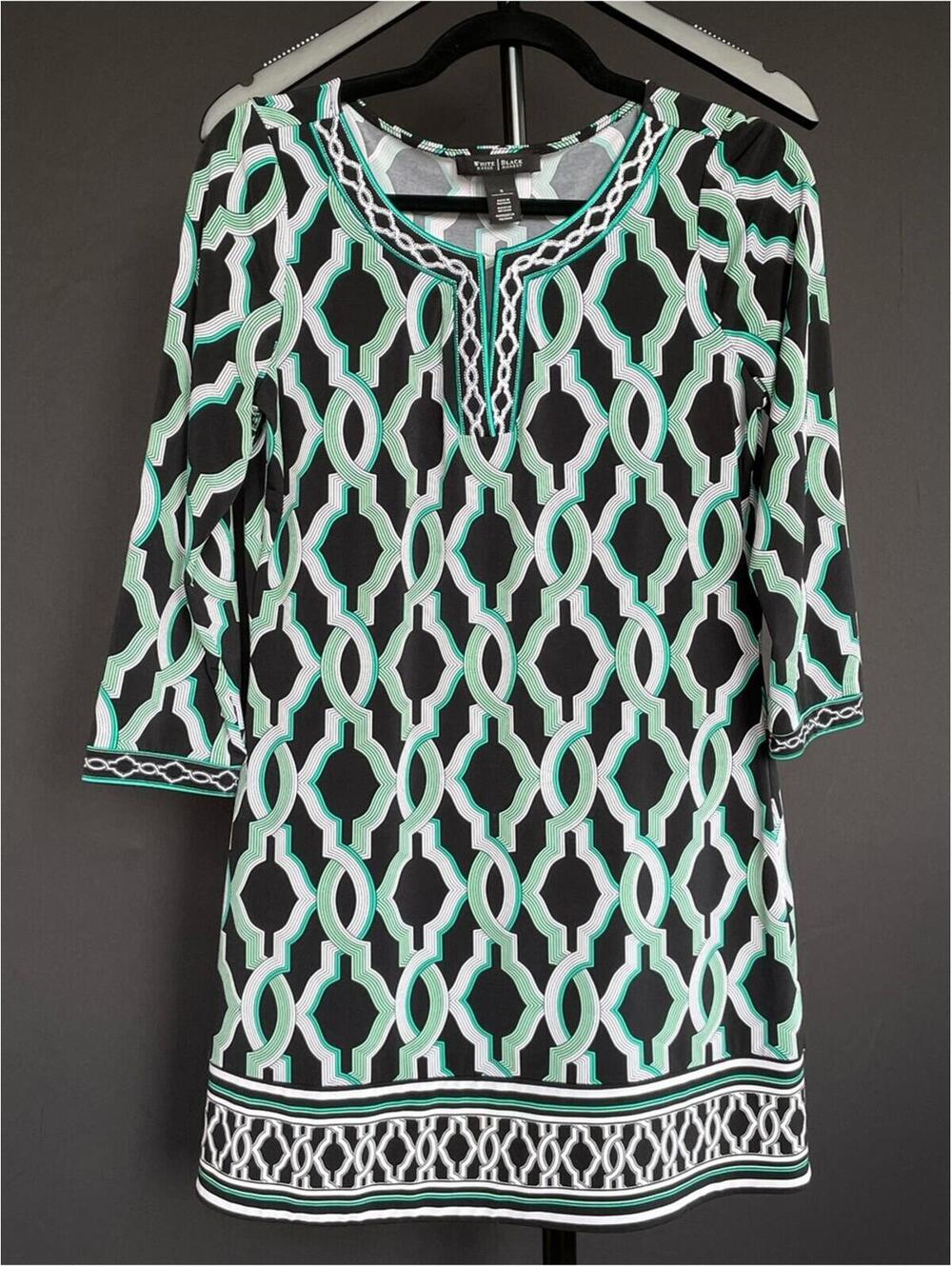 WHBM White House Black Market Black Tunic Dress Small White Mint Green Geometric